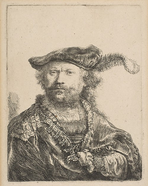 Self-Portrait in a Velvet Cap with Plume 1638-Rembrandt , Poster Print