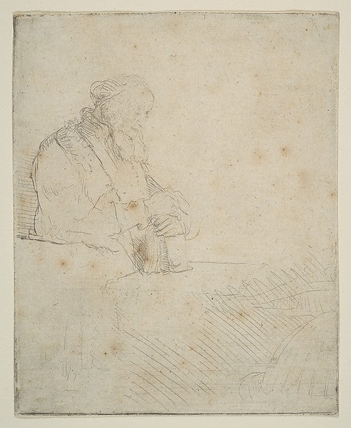 Old Man in Meditation Leaning on a Book c1645-Rembrandt ,16x12"(A3)Poster