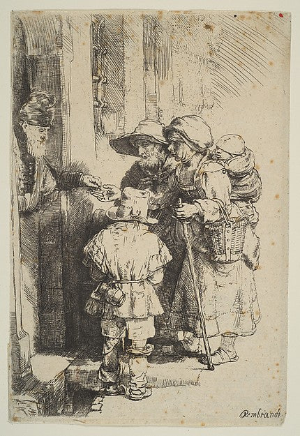Beggars Receiving Alms at the Door of a House 1648-Rembrandt ,16x12"(A3)Poster