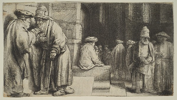 Jews in a Synagogue 1648-Rembrandt , Poster Print