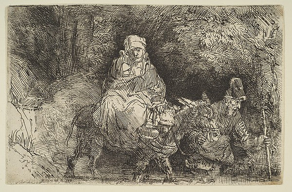 The Flight into Egypt: Crossing a Brook 1654-Rembrandt ,16x12"(A3)Poster