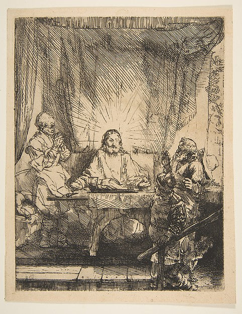 Christ at Emmaus: The Larger Plate 1654-Rembrandt , Poster Print