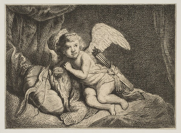 Cupid Resting n.d.-After Rembrandt School,16x12"(A3)Poster