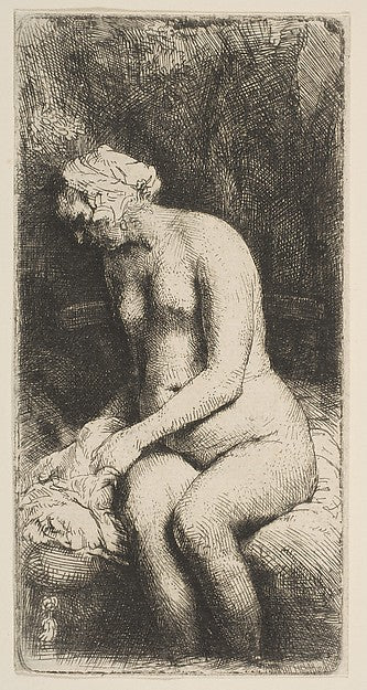 Woman Bathing Her Feet at a Brook 1658-Rembrandt ,16x12"(A3)Poster