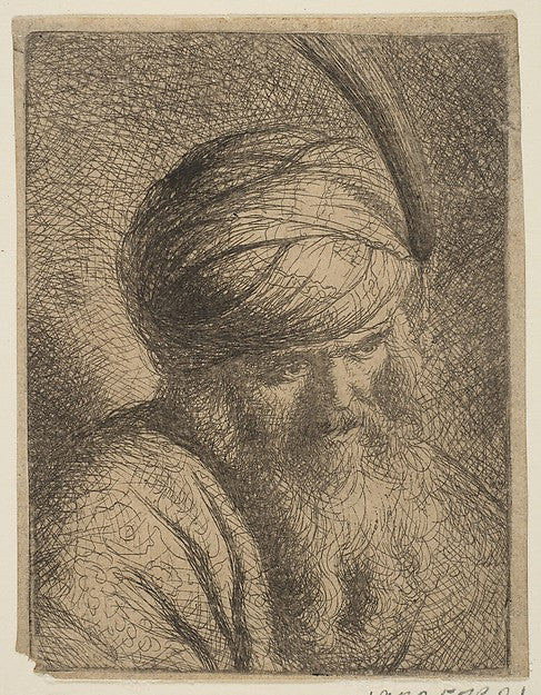 Bust of a Man in a Feathered Turban and Long Beard n.d.-Circle,16x12"(A3)Poster
