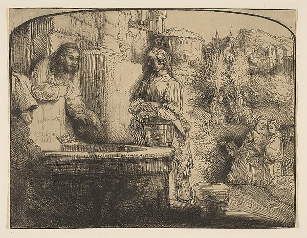 Christ and the Woman of Samaria: an Arched Print 1658-Rembrand,16x12"(A3)Poster