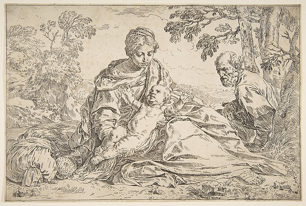 Rest on the flight into Egypt Mary holding the infant Christ, Poster Print Wall Art