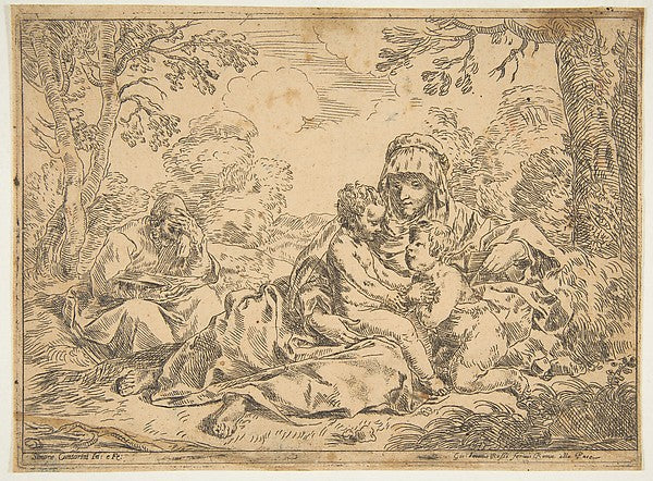 The Holy Family with Saint John the Baptist copy after Cantar, Poster Print Wall Art