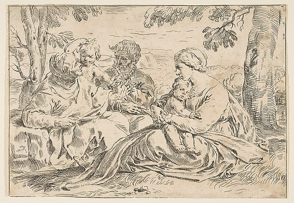 Holy Family with Saint Elizabeth and Saint John the Baptist c, Poster Print Wall Art