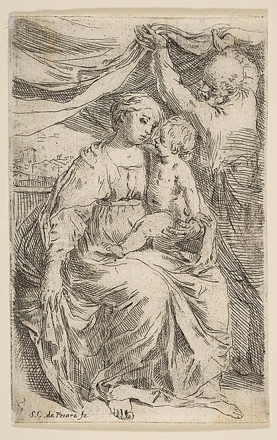 Holy Family with a curtain c1640–1642-Simone Cantarini, Poster Print Wall Art