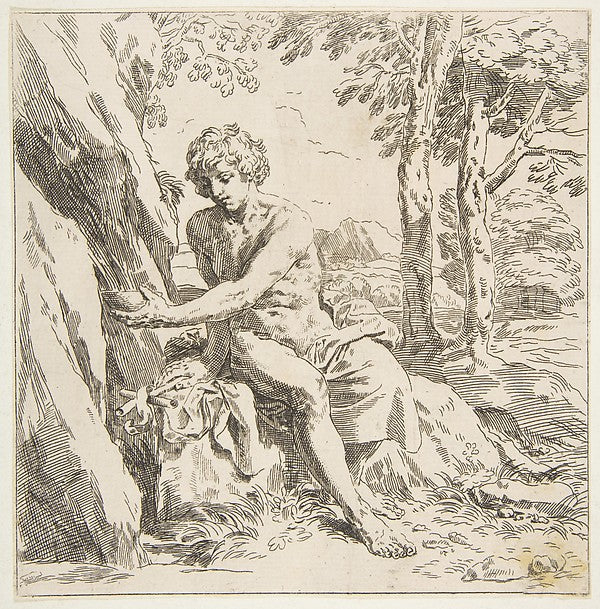Saint John the Baptist in the desert copy in reverse after Ca, Poster Print Wall Art