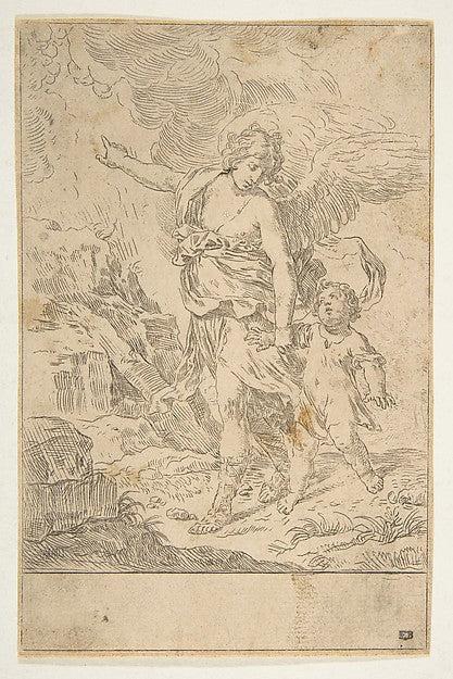 A guardian angel walking with a child c1640-Simone Cantarini,16x12"(A3) Poster