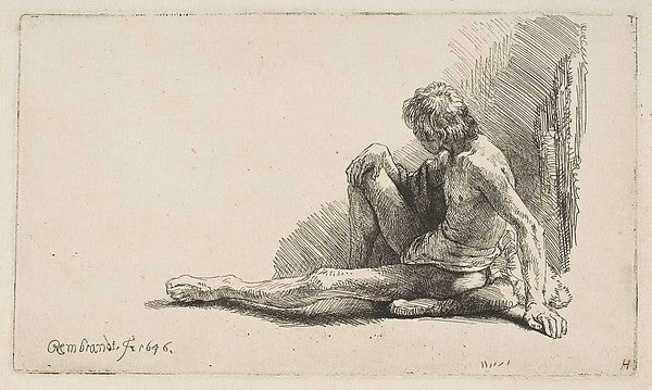 Study from the Nude: Man Seated on Ground with One Leg Extend, Poster Print