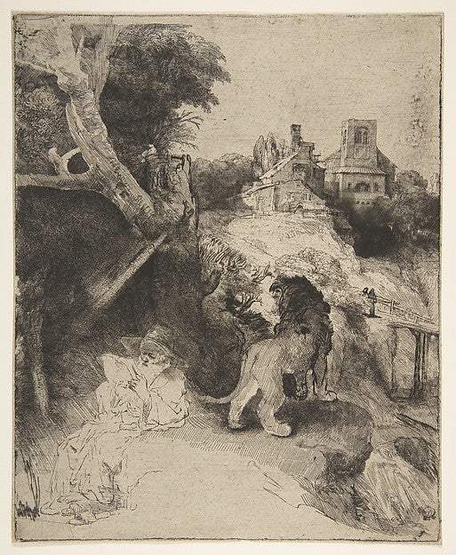 St. Jerome Reading in an Italian Landscape c1653-Rembrandt , Poster Print Wall Art