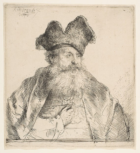 Old Man with Divided Fur Cap 1640-Rembrandt , Poster Print Wall Art