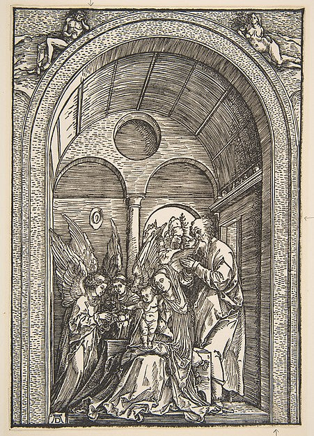 The Holy Family with Two Angels in a Vaulted Hall c1503-Albrec,16x12"(A3)Poster