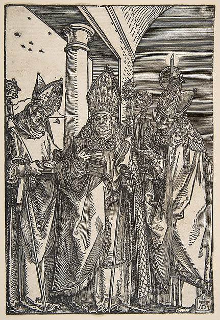 Saints Nicholas Ulrich and Erasmus n.d.-Albrecht Dürer , Poster Print Wall Art