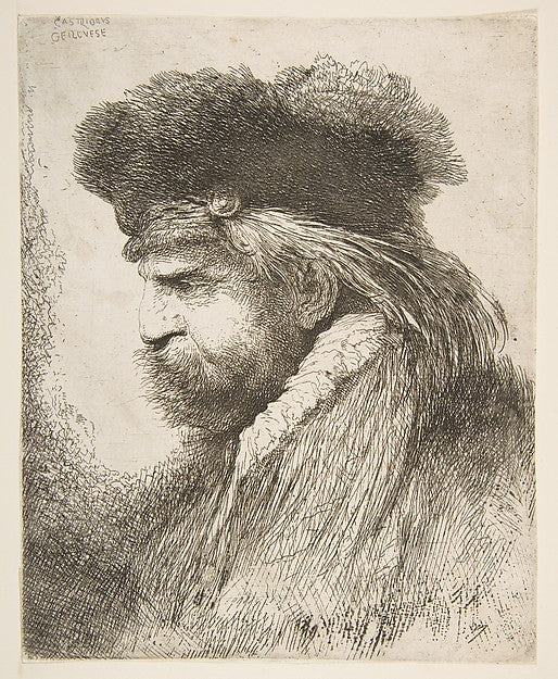 Head of an old man facing left from the series of 'Large Orie, Poster Print Wall Art