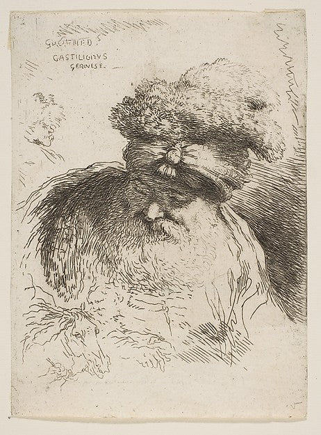 Head of an old bearded man with a turban from the series of , Poster Print Wall Art