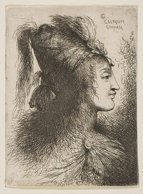 Young man wearing a plumed turban facing right from the ser, Poster Print Wall Art