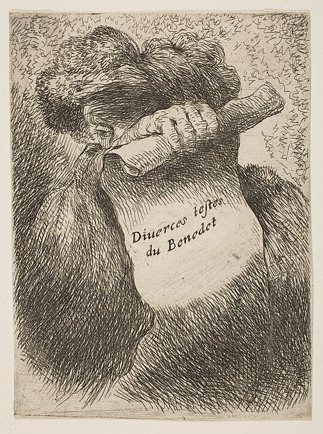 Man holding a scroll in front of his face from the series of , Poster Print