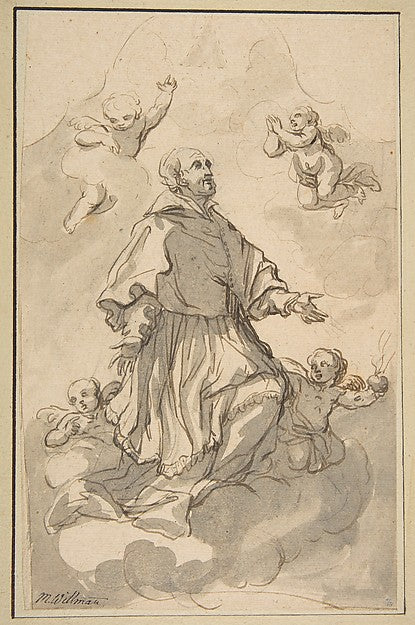 Saint Augustine on Clouds Surrounded by Angels 1667–1744-Johan,16x12"(A3)Poster