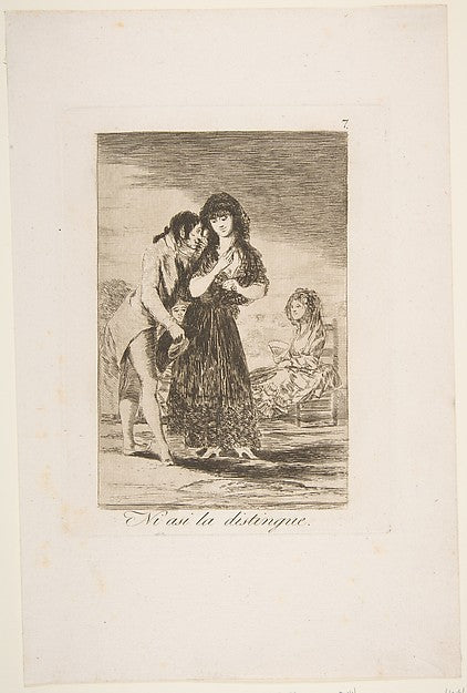 Plate 7 from 'Los Caprichos' - Even thus he cannot make her out, Poster Print Wall Art