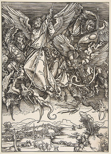 Saint Michael Fighting the Dragon from The Apocalypse 1498-Af, Poster Print Wall Art