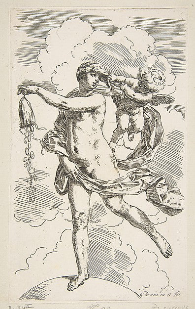 Fortune standing on a globe emptying a purse of coins c1635–16, Poster Print Wall Art