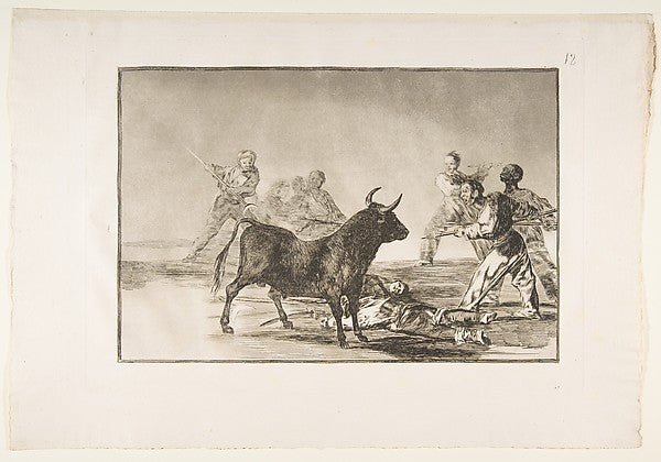 Plate 12 from the 'Tauromaquia' - The crowd hamstrings the bull, Poster Print Wall Art