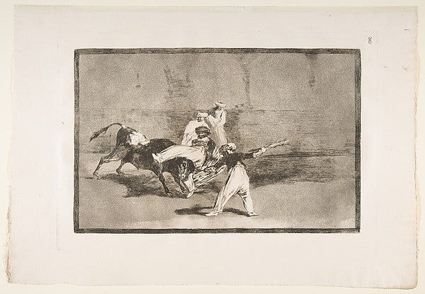 Plate 8 of the'Tauromaquia': A Moor caught by the bull in the , Poster Print
