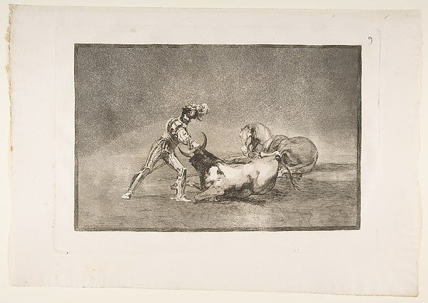 Plate 9 of the 'Tauromaquia': A Spanish knight kills the bull ,16x12"(A3)Poster