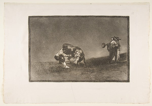 Plate 16 of the 'Tauromaquia': The same man throws a bull in , Poster Print