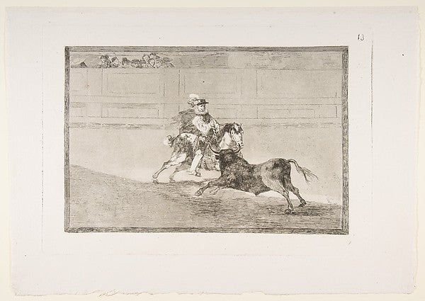 Plate 13 of the 'Tauromaquia': A Spanish mounted knight in th, Poster Print
