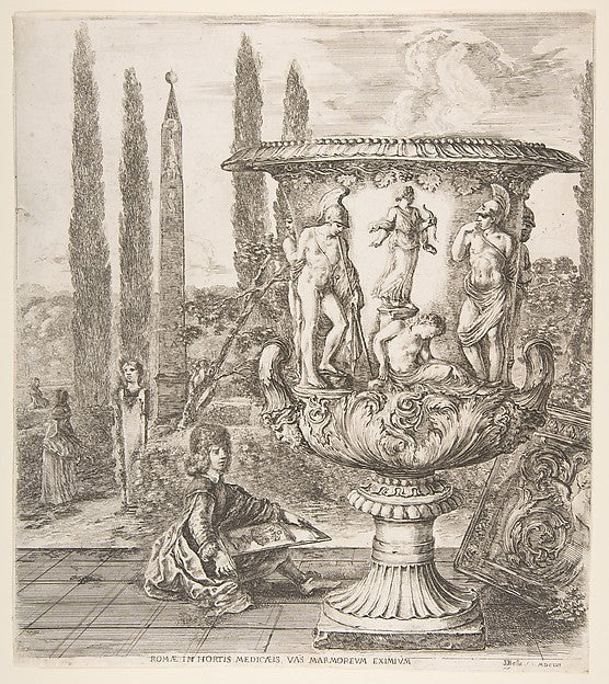 The Medici vase a large vase to right decorated with a repres, Poster Print Wall Art