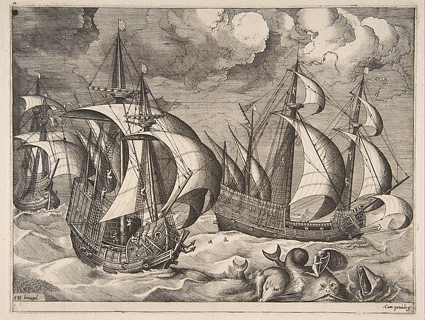 Three Caravels in a Rising Squall with Arion on a Dolphin from,16x12"(A3) Poster