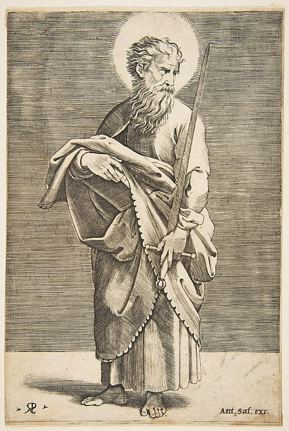 Saint Paul looking to the right and holding a sword and a book, Poster Print Wall Art