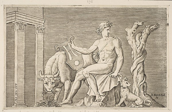 Apollo tending the flocks of Admetus Apollo seated holding a,16x12"(A3) Poster