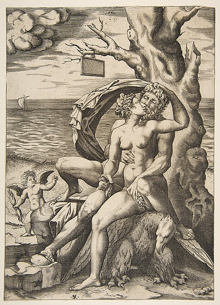 Jupiter and Semele embracing an eagle beneath them a tree at,16x12"(A3) Poster