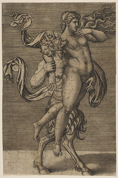 Satyr carrying a nymph restraining her right arm c1515–27-Marc,16x12"(A3) Poster