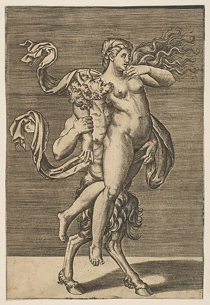 Satyr carrying a nymph restraining her right arm c1515–1600-An,16x12"(A3) Poster