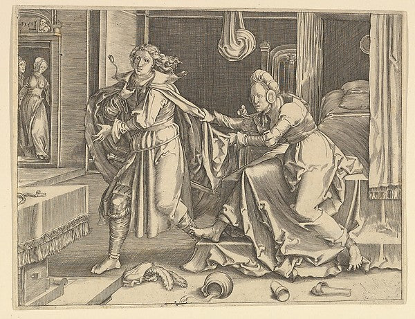 Joseph and Potiphar's Wife 17th cent-After Lucas van Leyden, Poster Print Wall Art