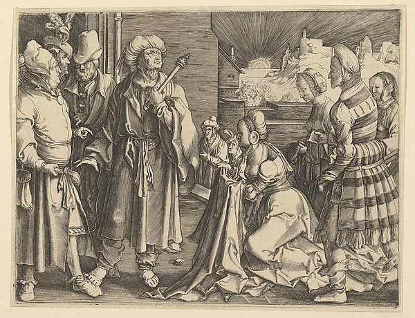 Potiphar's Wife Accuses Joseph 17th cent-After Lucas van Leyd, Poster Print Wall Art