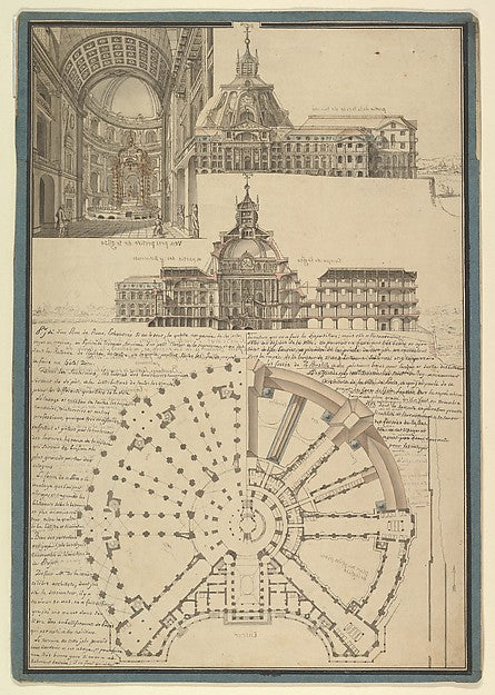 Architectural Drawing for a Chapel and Hospital c1767-de la Ma,16x12"(A3)Poster