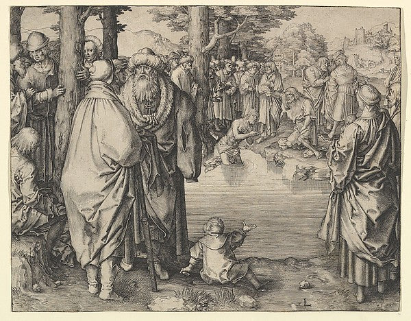 The Baptism of Christ in the River Jordan c1510-Lucas van Leyd, Poster Print Wall Art
