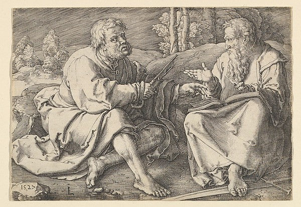 Sts. Peter and Paul Seated in a Landscape 1527-Lucas van Leyde, Poster Print Wall Art