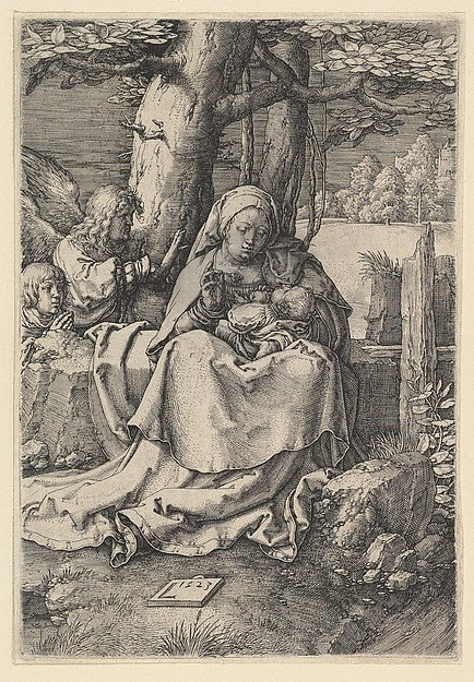 The Virgin and Child with Two Angels 1523-Lucas van Leyden, Poster Print Wall Art