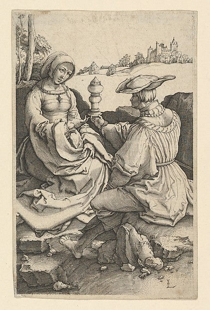 A Nobleman and a Lady Seated in a Landscape n.d.-After Lucas,16x12"(A3)Poster