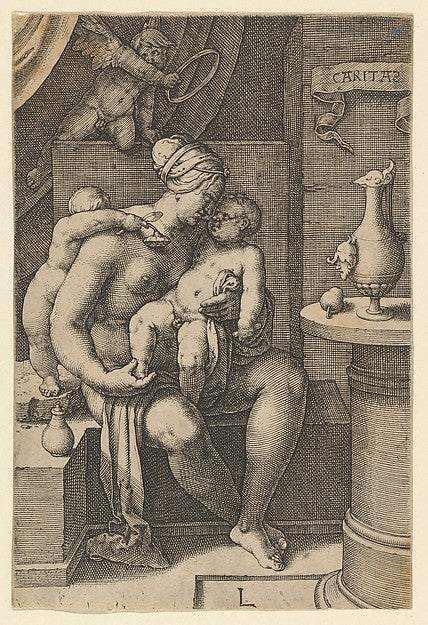Charity from the series The Seven Virtues 1530-Lucas van Leyd, Poster Print Wall Art