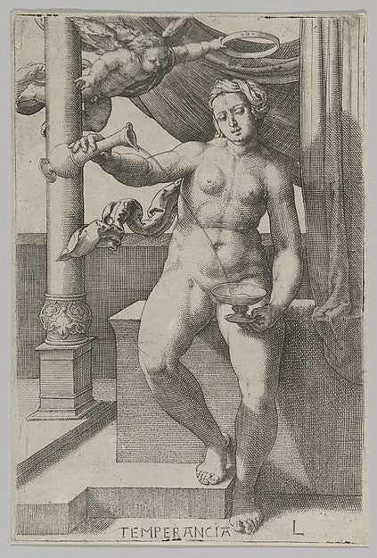 Temperance from the series The Virtues 1530-Lucas van Leyden, Poster Print Wall Art